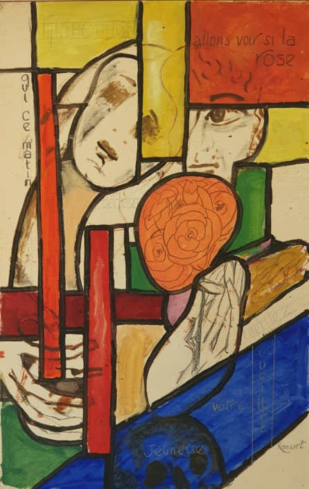 Poem by Ronsard - Study for Stained Glass panel - Water Colors (58x37cm)