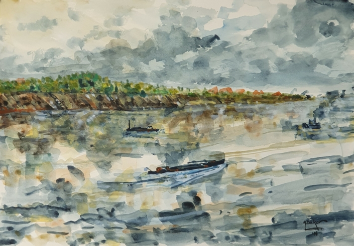 Boats on the Schelde - Water Colors (34x50cm, 1995)