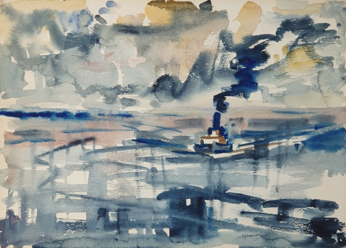 Boat at Sea - Water Colors (33x46cm, 1965)