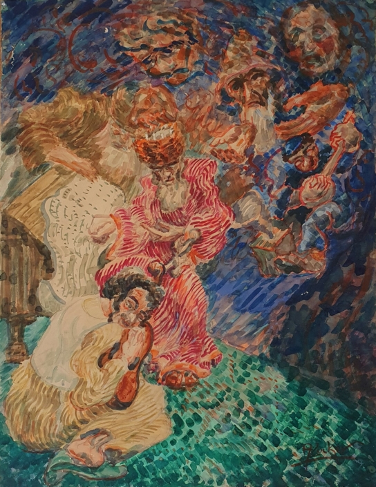 David Playing for King Shaul - Water Colors (78x60cm)