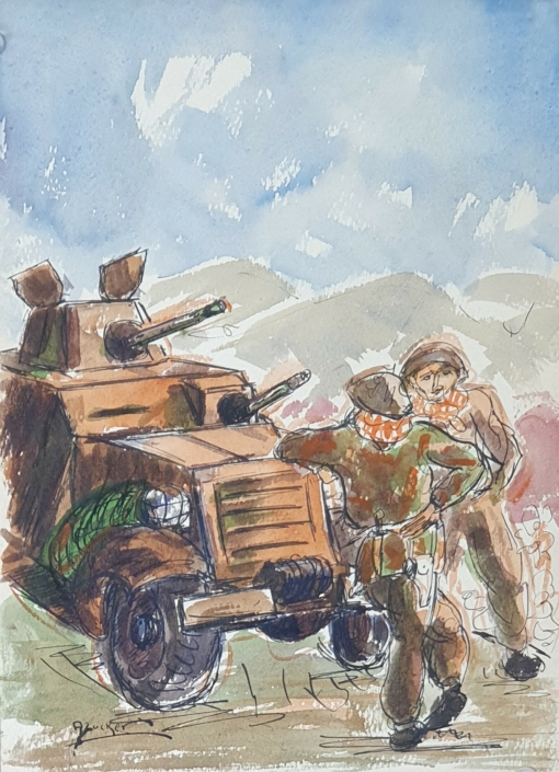 Tank crew at rest - Water Colors (16x19cm)