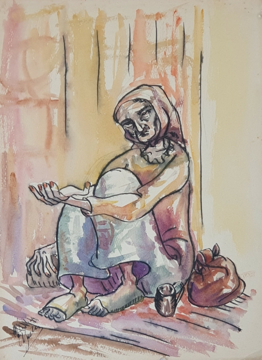 Beggar - Water Colors (38x28cm)