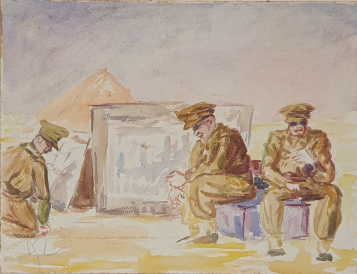 Officers planning in the desert - Water Colors (24x32cm)