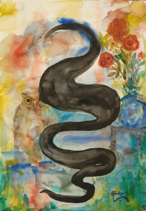 Owl and snake - Water Colors (50x35cm, 1997)