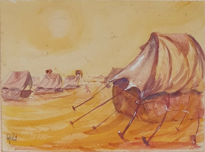 Camp during a sandstorm - Water Colors (19x25cm)