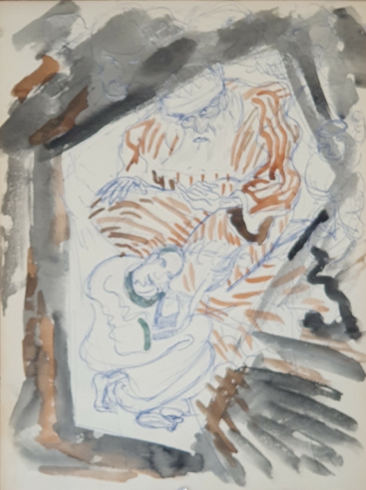 David playing for Saul (unsigned study for an oil painting) - Water Colors (36x27cm)