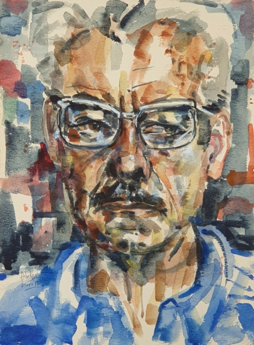 Autoportrait on 60th birthday (24/4/1972) - Water Colors (36x27cm, 1972)