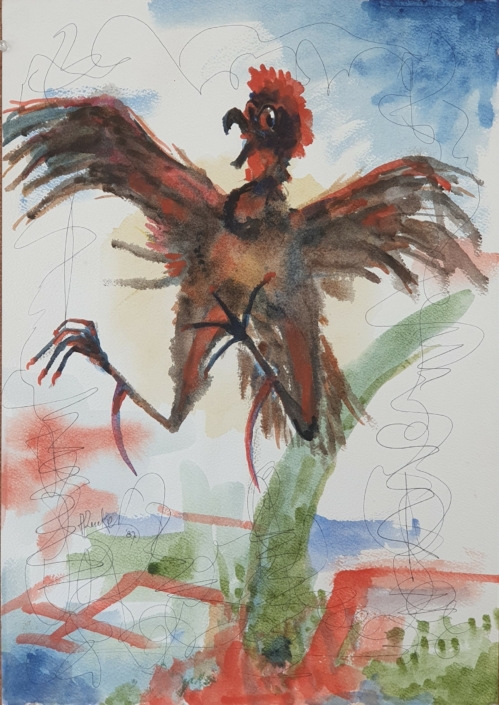 Dancing Rooster - Water Colors (49x34cm, 1987)