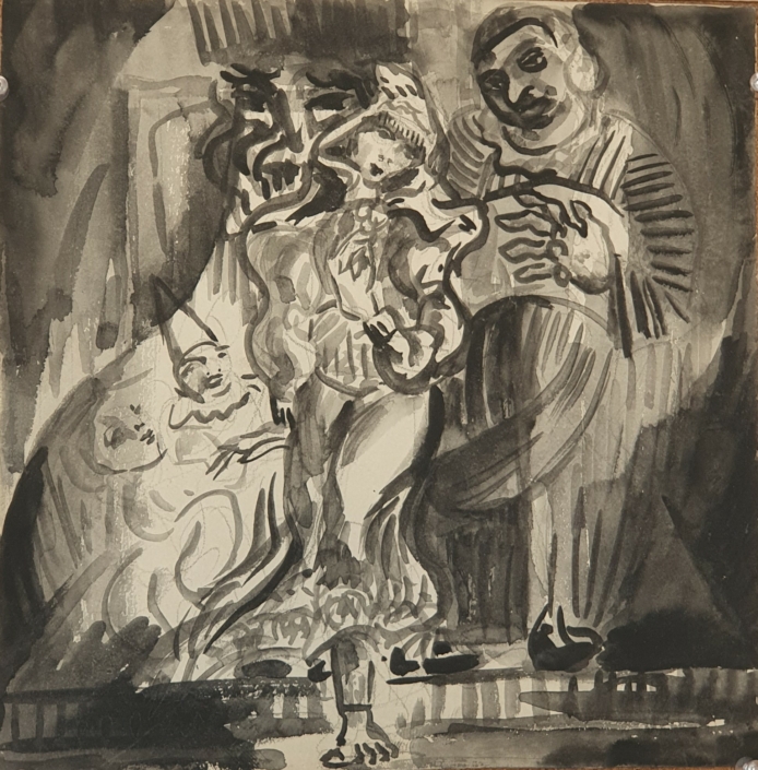 Esther dancing for Ahasuerus (unsigned) - Water Colors (28x28cm)