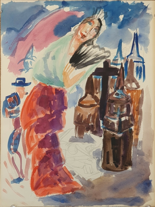 Flamenco dancer (unsigned) - Water Colors (36x26cm)