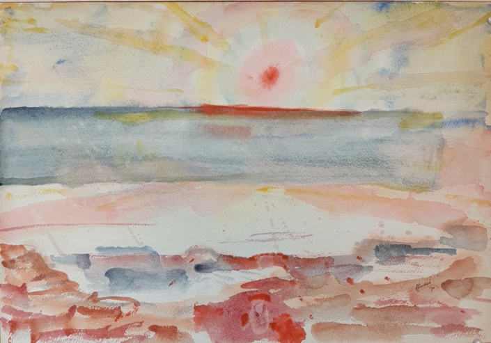 Sunset at the beach - Water Colors (34x48cm, 1974)
