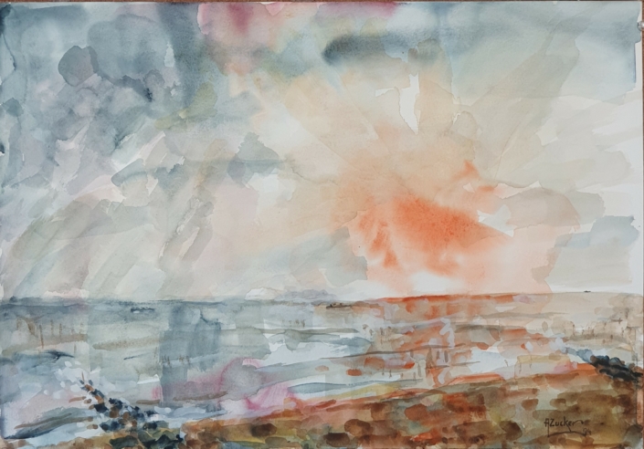 Sunset at the beach - Water Colors (34x48cm, 1994)