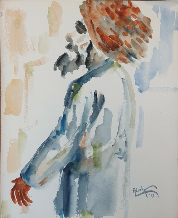Orthodox jew wearing a Shtraimel - Water Colors (46x27cm, 1983)