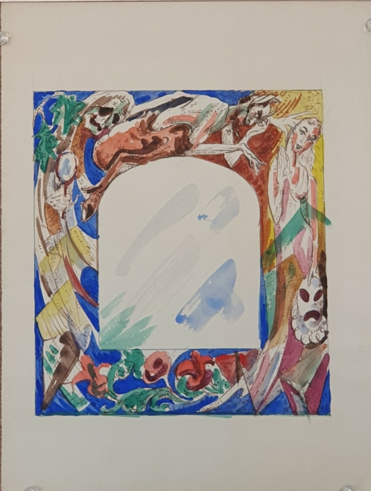 Preliminary sketch for a stained glass panel (unsigned) - Water Colors (30x23cm)