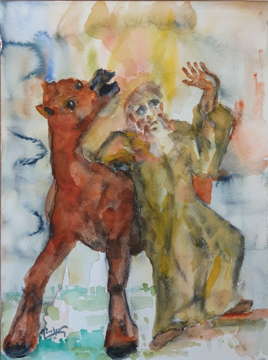 Bilam with his donkey - Water Colors (48x35cm, 1996)