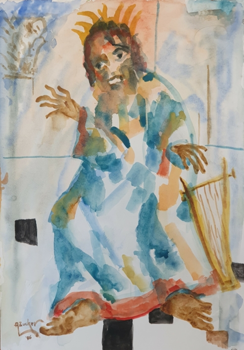 King David with his harp - Water Colors (50x35cm, 1996)