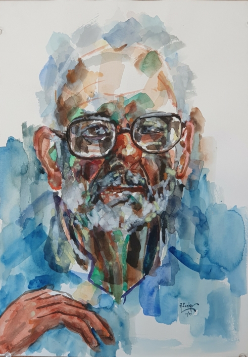 Autoportrait the month after Rony's death (November 1989) - Water Colors (42x30cm, 1989)