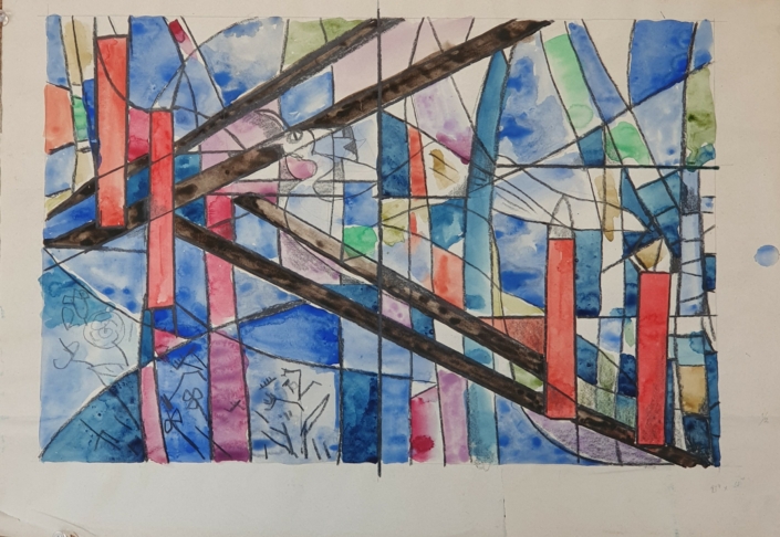 Study for a stained glass panel (unsigned) - Water Colors (35x48cm)