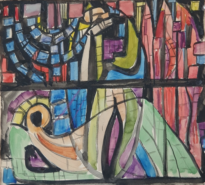 Study for a thick glass panel (unsigned) - Water Colors (26x28cm)