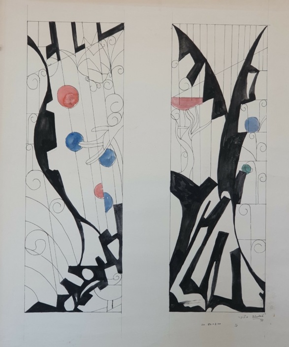 Study for an iron and glass divider - Water Colors (70x50cm, 1973)