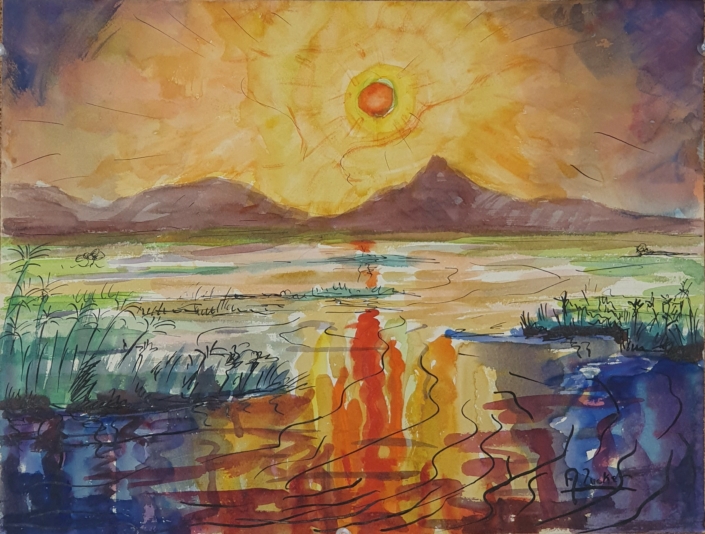 Sunset at lake Kisale Congo) - Water Colors (26x34cm, early '40s)
