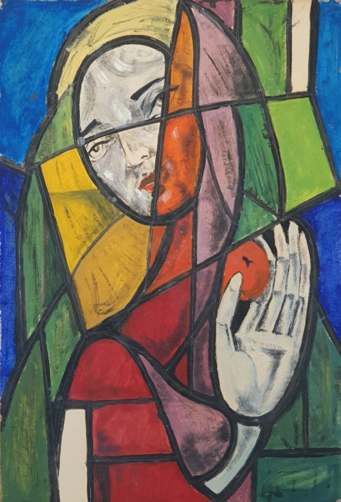 Study for a stained glass panel (unsigned) - Water Colors (40x27cm)