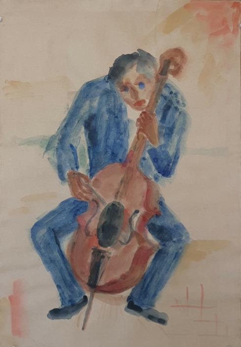 Cellist (unsigned) - Water Colors (50x33cm)