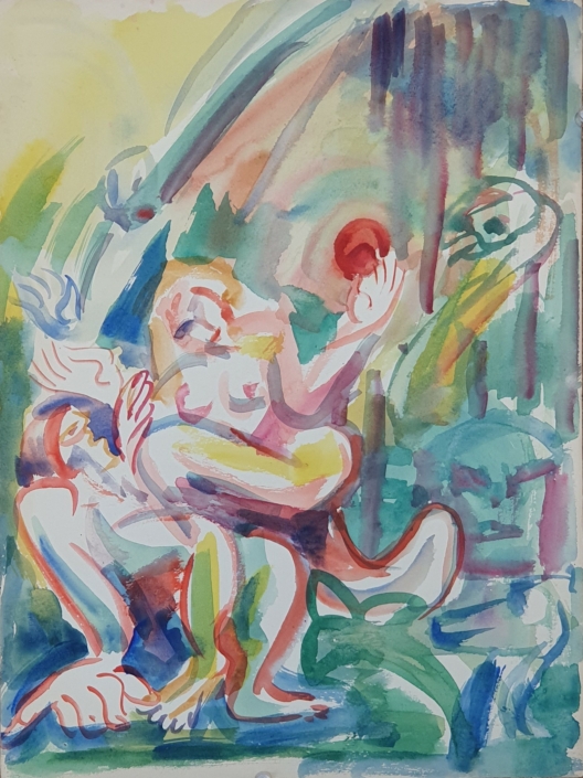 The forbidden fruit (unsigned) - Water Colors (36x27cm)