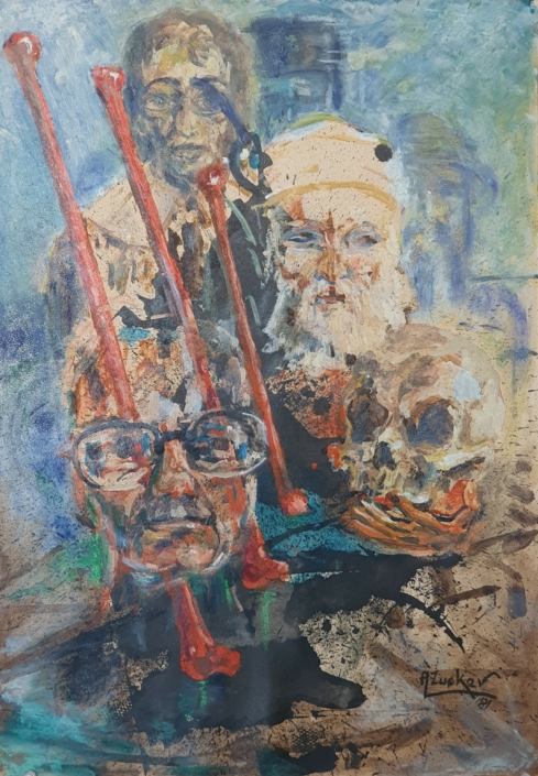 Autoportrait with philosophers - Water Colors (50x35cm, 1981)