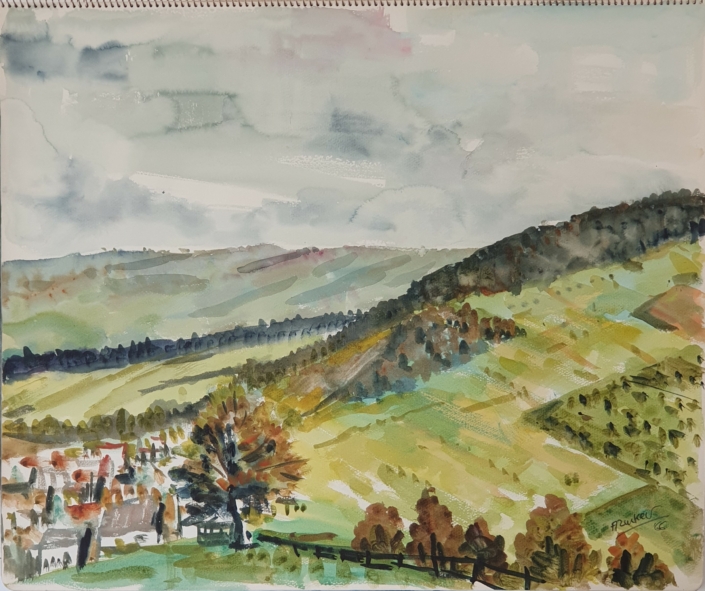 Surroundings of Wepion (Namur) in Belgium - Water Colors (46x55cm, 1966)