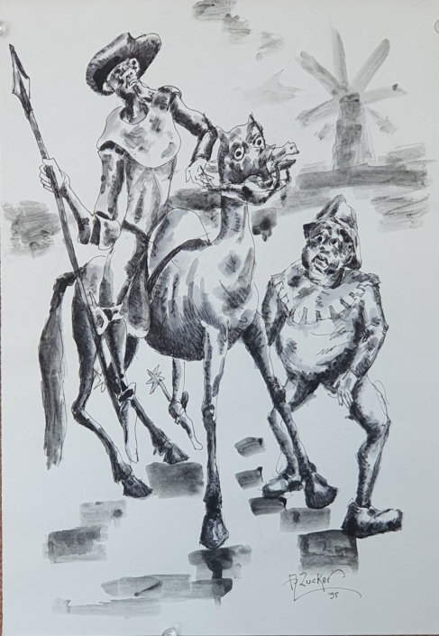 Don Quixote with Sancho Pancho - Water Colors (35x24cm, 1995)