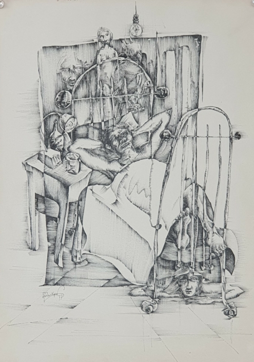 Hospital Bed - Black Ink (36x25cm, 1977)