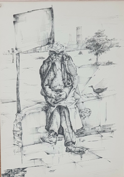 Waiting for a Bus - Black Ink (35x25cm, 1977)