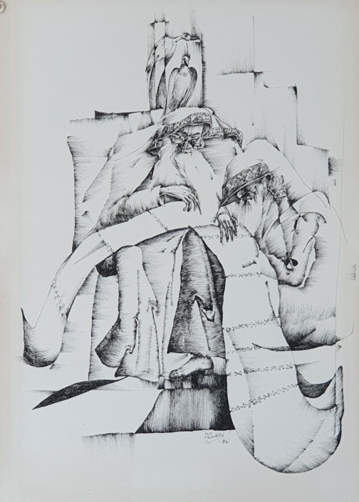 Men Studying the Bible - Black Ink (34x25cm, 1984)