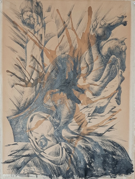 Eliyahu in his chariot - Black Ink (37x28cm, 1962)