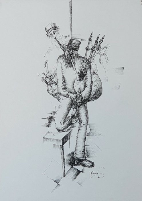 Bagpipes Player - Black Ink (35x24cm, 1986)