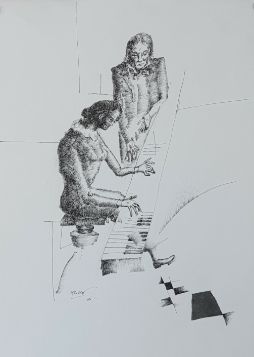 Piano Lesson - Black Ink (35x25cm, 1993)