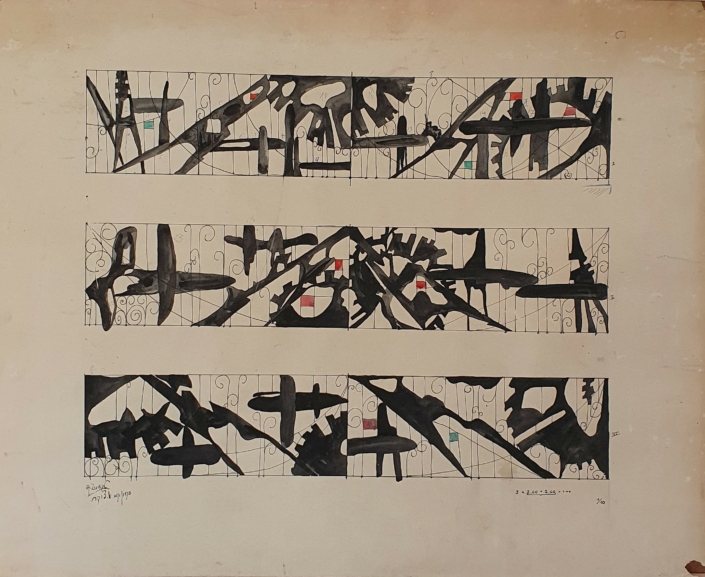 Study for a Balustrade - Black Ink (57x72cm, 1973)