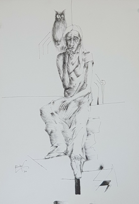 Woman reflecting - Black Ink (30x21cm, 1990)