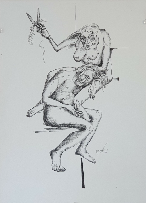 Delila cutting Samson's hair - Black Ink (34x25cm, 1988)