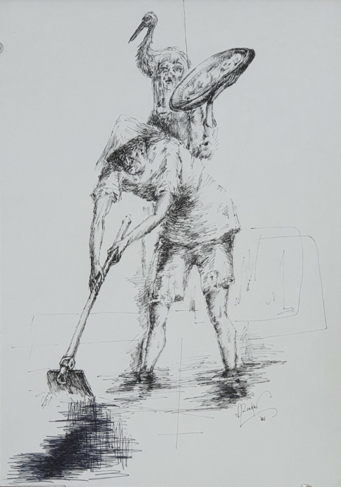Working in the field - Black Ink (35x25cm, 1986)
