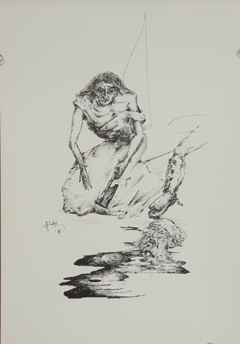 Yael with Sisra - Black Ink (30x21cm, 1987)