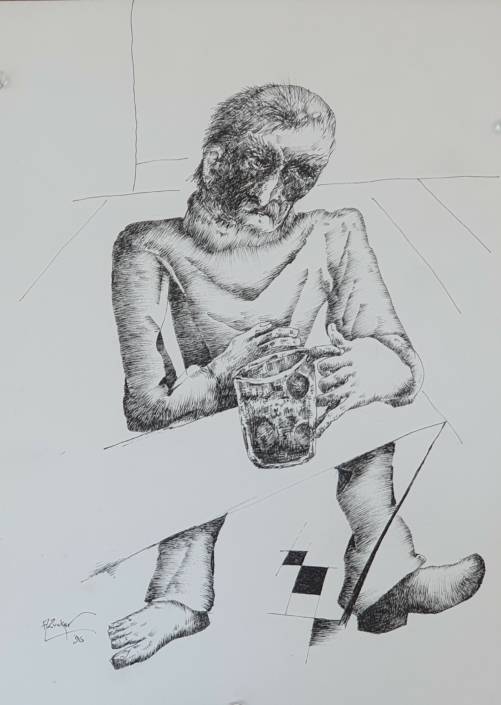 Reflections while drinking beer - Black Ink (35x25cm, 1996)