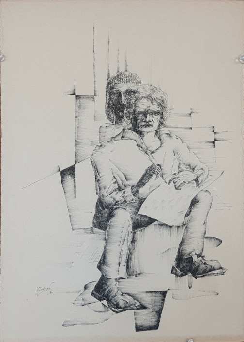 Beethoven with his muse - Black Ink (35x25cm, 1980)