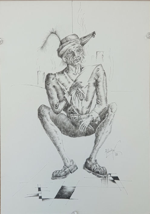 Papageno (The magic flute by Mozart) - Black Ink (30x21cm, 1991)