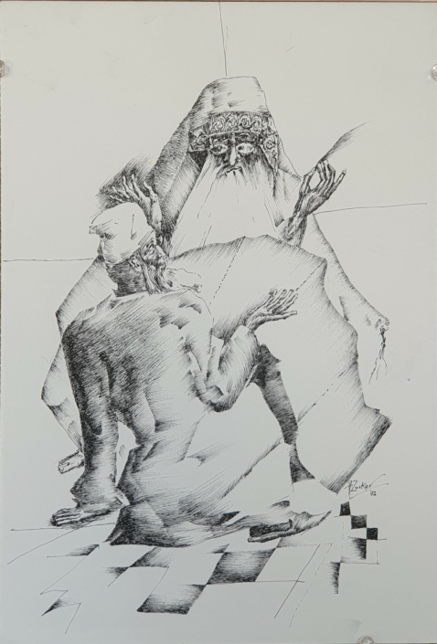 Teacher with student - Black Ink (35x25cm, 1992)