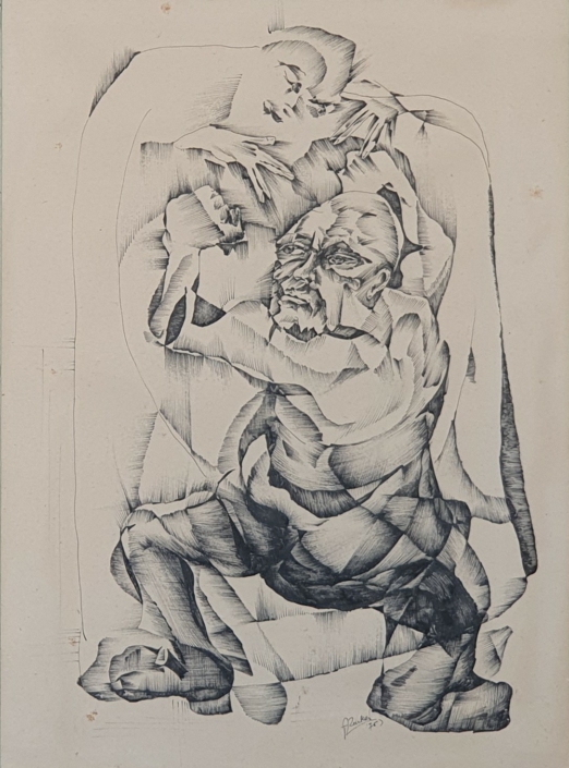 Jacob fighting with the angel - Black Ink (27x20cm, 1975)