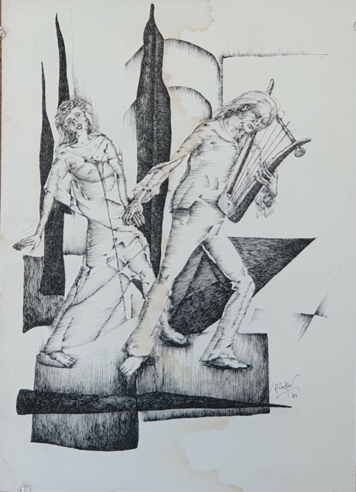 Theseus and Ariadna - Black Ink (34x25cm, 1984)