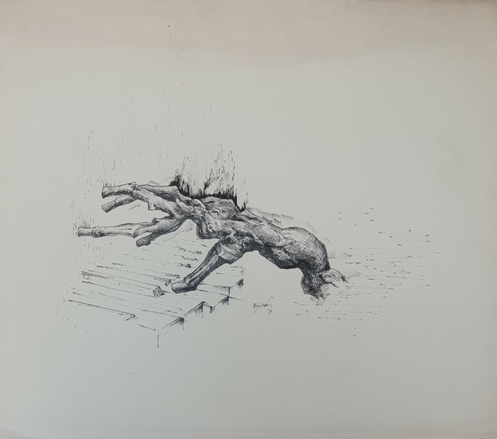 Grapevine branch playing piano - Black Ink (36x40cm, 1974)