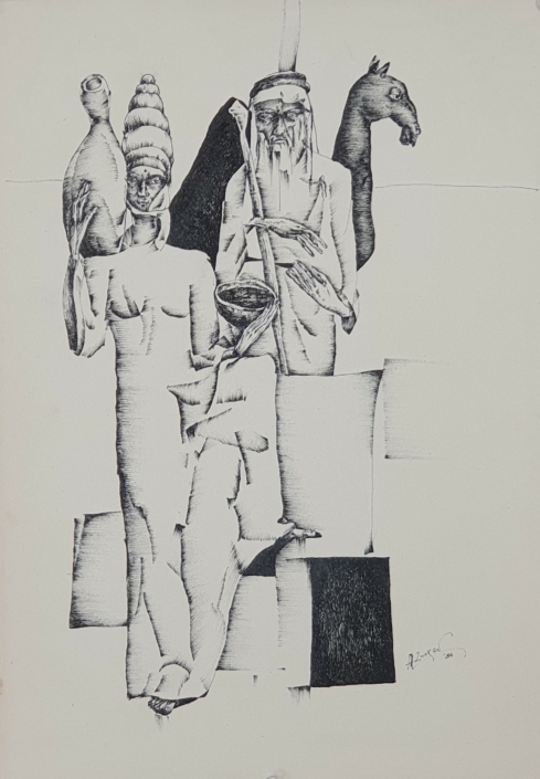 Eliezer and Rachel - Black Ink (38x27cm, 1984)